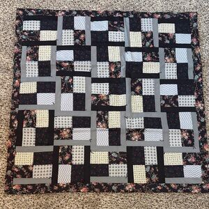 Patchwork Quilt with Black and Gray Accents